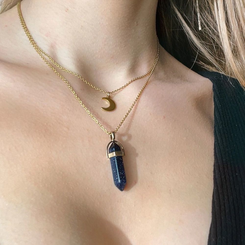 NWT The Crystal Babes Magic Necklace - The Entrepreneur (Blue Sandstone) - Gold